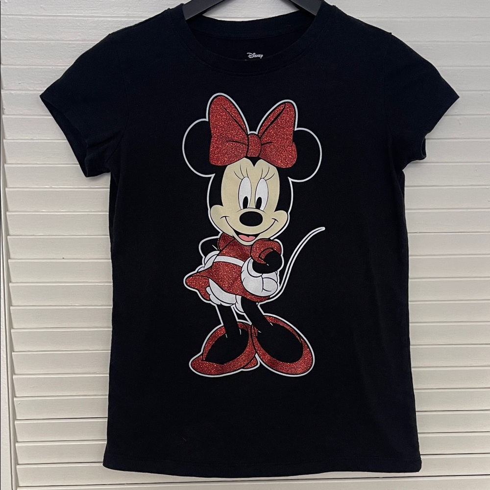 Minnie Mouse Black Tee with Red Glitter Accents